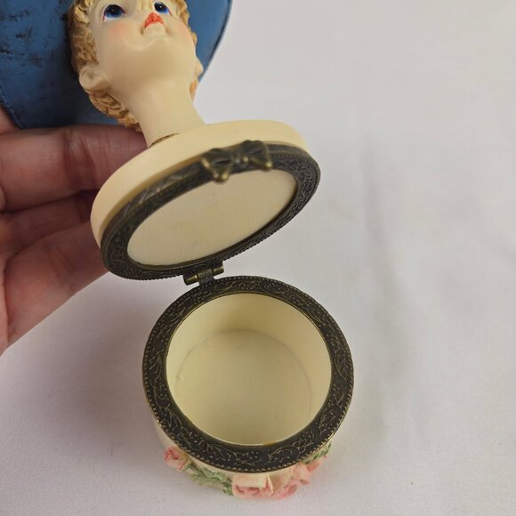 Set of 2 Trinket Boxes Ladies Wearing Hats Floral Accents on Base Resin Crystal - Picture 9 of 16
